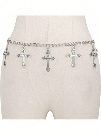 1pc Cross Decor Waist Belt, Versatile Punk Style Fashion Accessorysummer School Fall, Autumn, Halloween