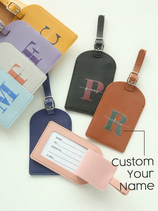 1pc Custom Name&Initial Luggage Tag For Suitcases Personalized Colorful Monogram Name Luggage Tags With Privacy Name Card Customized Vegan Leather Tag Travel Bag Backpack Tags Gift TagsTravel Accessor