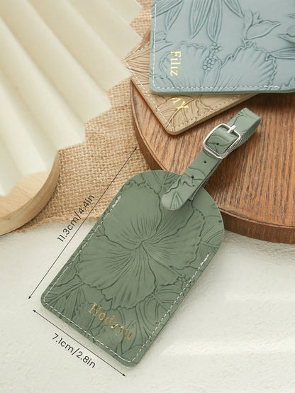 1PC Custom Name Luggage Tag For Suitcases Customized Gold Monogram Name Luggage Tags With Carving Flower Patterns Personalized Vegan Leather Tag With Privacy Name Card Travel Accessories Handmade Eleg