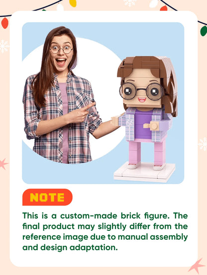 1pc Customized Brick Figure Doll (Over 300 Bricks), Brick Couple Figurine, Square-Faced Brick Head Portrait, Full-Body Brick Figure Doll Gift For Adults 14+ Years Old, For Family, Personalized Gift, A
