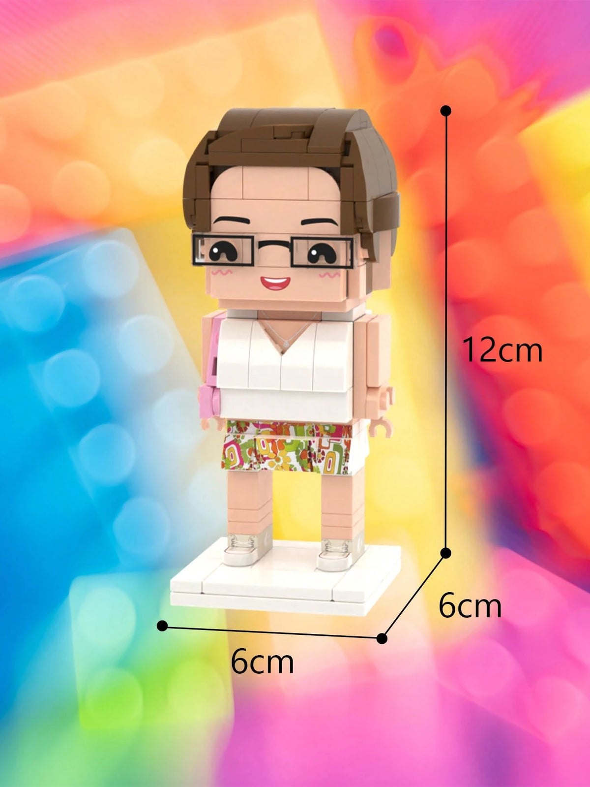 1pc Customized Brick Figure Doll (Over 300 Bricks), Brick Couple Figurine, Square-Faced Brick Head Portrait, Full-Body Brick Figure Doll Gift For Adults 14+ Years Old, For Family, Personalized Gift, A