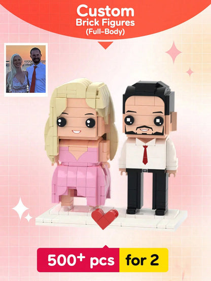 1pc Customized Brick Figure Doll (Over 300 Bricks), Brick Couple Figurine, Square-Faced Brick Head Portrait, Full-Body Brick Figure Doll Gift For Adults 14+ Years Old, For Family, Personalized Gift, A