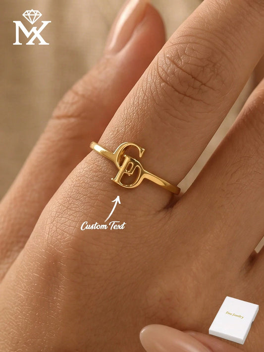 1pc Customized Double Initial Letter Ring, Couple Initial Letter Ring, Customized Letter Ring, Thin Customized Ring, Stackable Engraved Ring, Anniversary Gift, Personalized Gift, Birthday Gift, Gift F