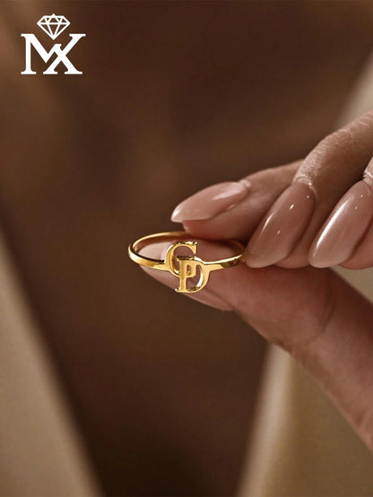 1pc Customized Double Initial Letter Ring, Couple Initial Letter Ring, Customized Letter Ring, Thin Customized Ring, Stackable Engraved Ring, Anniversary Gift, Personalized Gift, Birthday Gift, Gift F