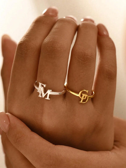 1pc Customized Double Initial Letter Ring, Couple Initial Letter Ring, Customized Letter Ring, Thin Customized Ring, Stackable Engraved Ring, Anniversary Gift, Personalized Gift, Birthday Gift, Gift F