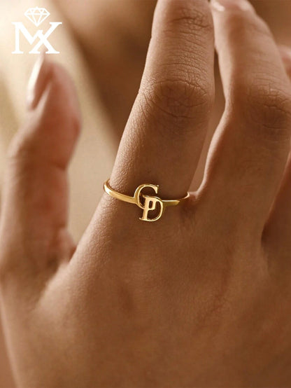 1pc Customized Double Initial Letter Ring, Couple Initial Letter Ring, Customized Letter Ring, Thin Customized Ring, Stackable Engraved Ring, Anniversary Gift, Personalized Gift, Birthday Gift, Gift F