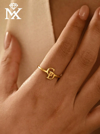 1pc Customized Double Initial Letter Ring, Couple Initial Letter Ring, Customized Letter Ring, Thin Customized Ring, Stackable Engraved Ring, Anniversary Gift, Personalized Gift, Birthday Gift, Gift F