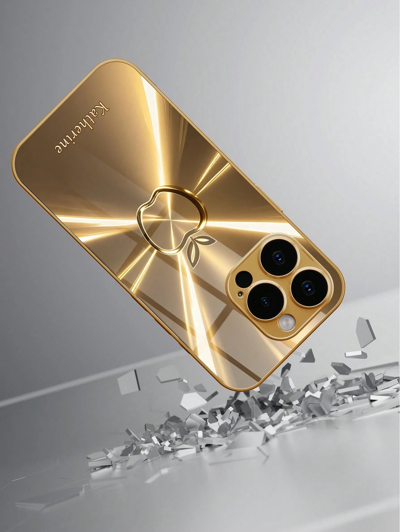 1pc Customized Name High Definition Electroplated Gold Glass Phone Case Gradient Printed Pattern Compatible With 17ProMax/16 Pro Max/15/14 Plus/13 Pro/12 Pro Max/11/XsMax/8/7/6Plus Phone Accessories