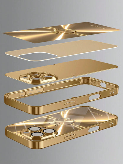 1pc Customized Name High Definition Electroplated Gold Glass Phone Case Gradient Printed Pattern Compatible With 17ProMax/16 Pro Max/15/14 Plus/13 Pro/12 Pro Max/11/XsMax/8/7/6Plus Phone Accessories