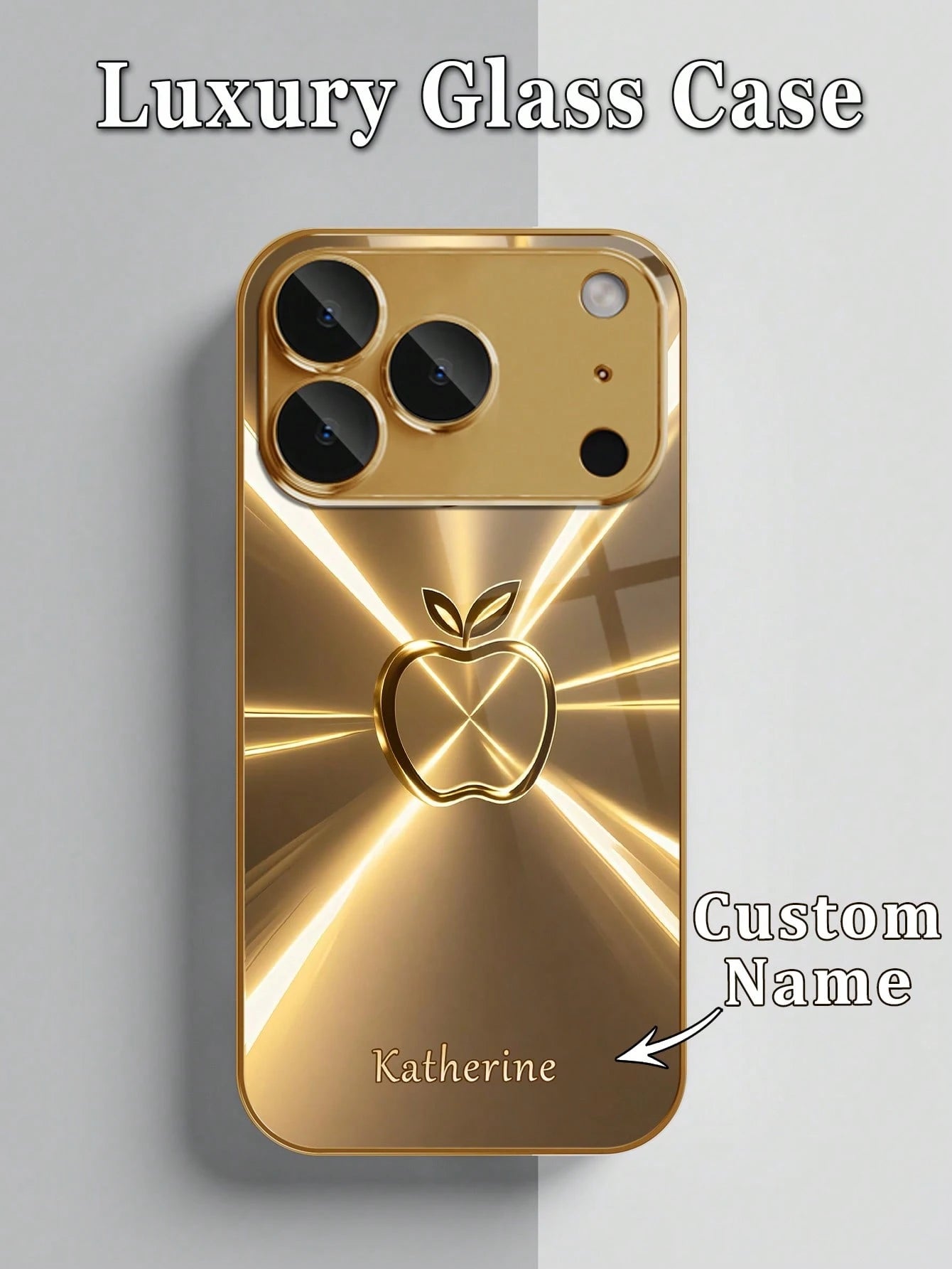 1pc Customized Name High Definition Electroplated Gold Glass Phone Case Gradient Printed Pattern Compatible With 17ProMax/16 Pro Max/15/14 Plus/13 Pro/12 Pro Max/11/XsMax/8/7/6Plus Phone Accessories