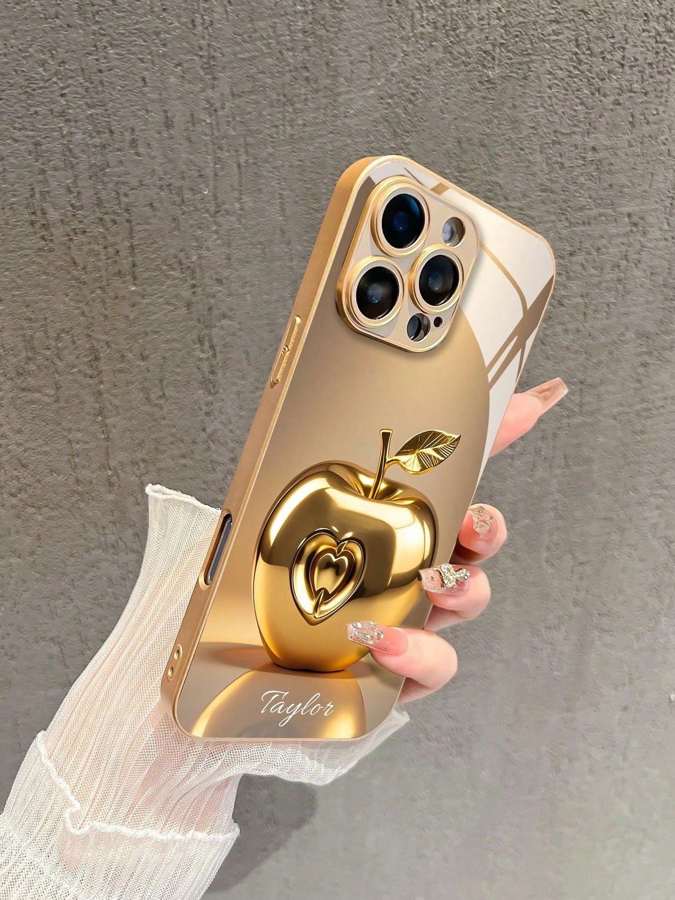 1pc Customized Name High Definition Electroplated Gold Glass Phone Case Gradient Printed Pattern Compatible With 17ProMax/16 Pro Max/15/14 Plus/13 Pro/12 Pro Max/11/XsMax/8/7/6Plus Phone Accessories