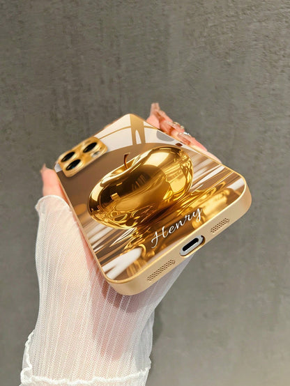 1pc Customized Name High Definition Electroplated Gold Glass Phone Case Gradient Printed Pattern Compatible With 17ProMax/16 Pro Max/15/14 Plus/13 Pro/12 Pro Max/11/XsMax/8/7/6Plus Phone Accessories