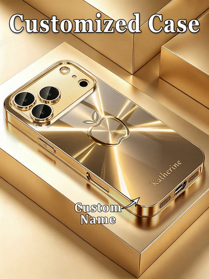 1pc Customized Name High Definition Electroplated Gold Glass Phone Case Gradient Printed Pattern Compatible With 17ProMax/16 Pro Max/15/14 Plus/13 Pro/12 Pro Max/11/XsMax/8/7/6Plus Phone Accessories