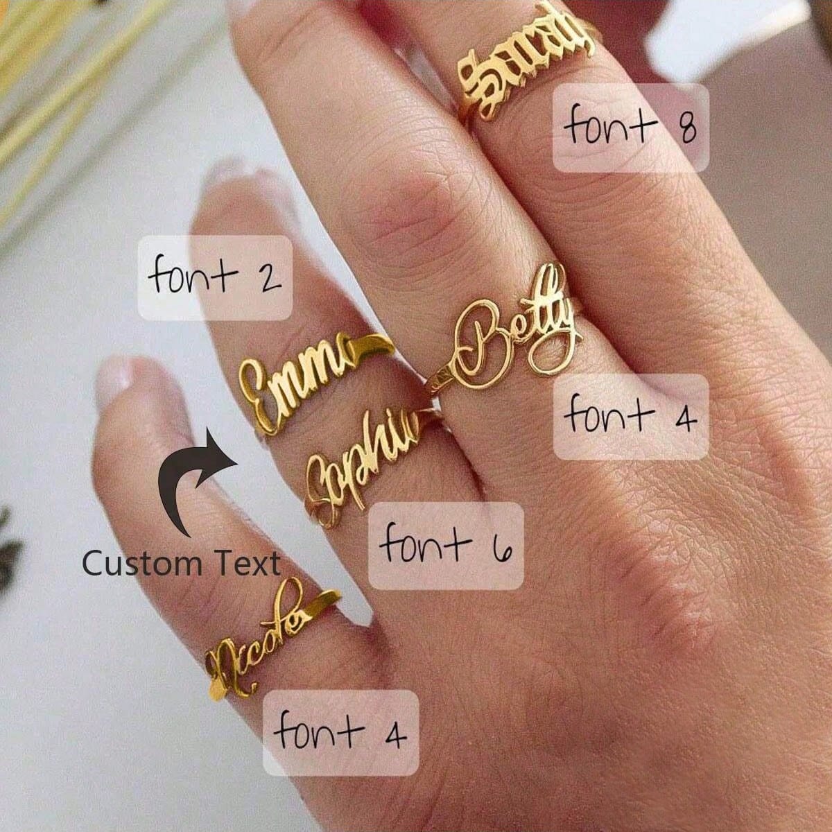 1pc Customized Name Ring, Personalized Name Ring For Women And Men, Open Adjustable Stainless Steel Gold Plated, Christmas Jewelry Gift For Her Mom