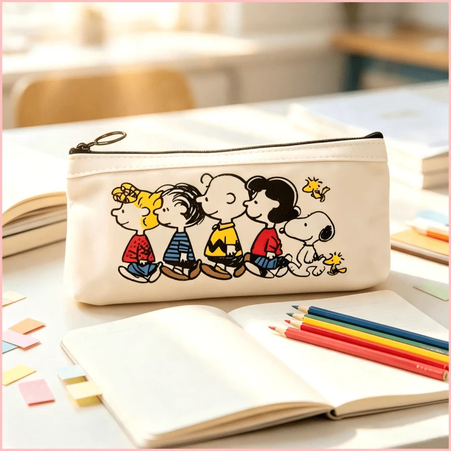 1PC Cute Snoopy Peanuts Friends Pencil Case, Large Capacity Zipper Stationery Bag, Lightweight Waterproof Pencil Pouch, Suitable For School, Study, Office, Travel Storage, Perfect Back To School, Birt
