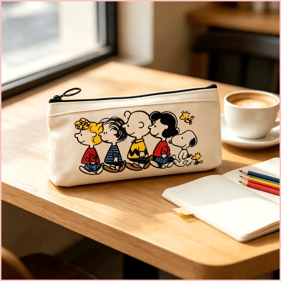 1PC Cute Snoopy Peanuts Friends Pencil Case, Large Capacity Zipper Stationery Bag, Lightweight Waterproof Pencil Pouch, Suitable For School, Study, Office, Travel Storage, Perfect Back To School, Birt