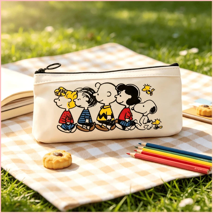 1PC Cute Snoopy Peanuts Friends Pencil Case, Large Capacity Zipper Stationery Bag, Lightweight Waterproof Pencil Pouch, Suitable For School, Study, Office, Travel Storage, Perfect Back To School, Birt