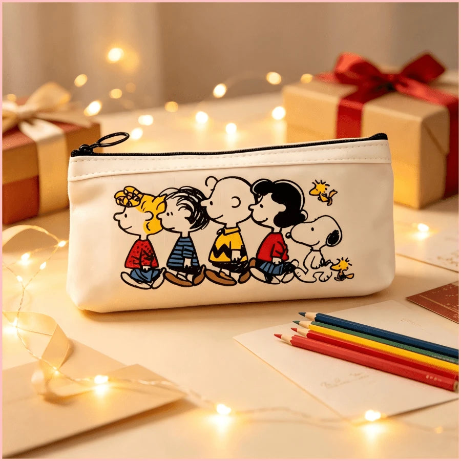 1PC Cute Snoopy Peanuts Friends Pencil Case, Large Capacity Zipper Stationery Bag, Lightweight Waterproof Pencil Pouch, Suitable For School, Study, Office, Travel Storage, Perfect Back To School, Birt