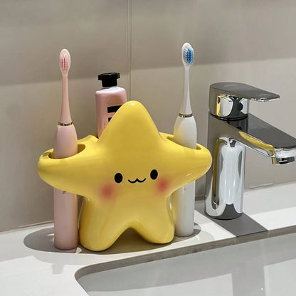 1pc Cute Star-Shaped Plastic Toothbrush Holder- Standalone Bathroom Storage Rack, Adorable Design, Made Of Durable Plastic, Space-Saving, Can Hold Toothbrush And Toothpaste (Sticker Pattern Needs To