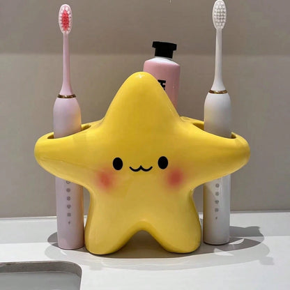 1pc Cute Star-Shaped Plastic Toothbrush Holder- Standalone Bathroom Storage Rack, Adorable Design, Made Of Durable Plastic, Space-Saving, Can Hold Toothbrush And Toothpaste (Sticker Pattern Needs To