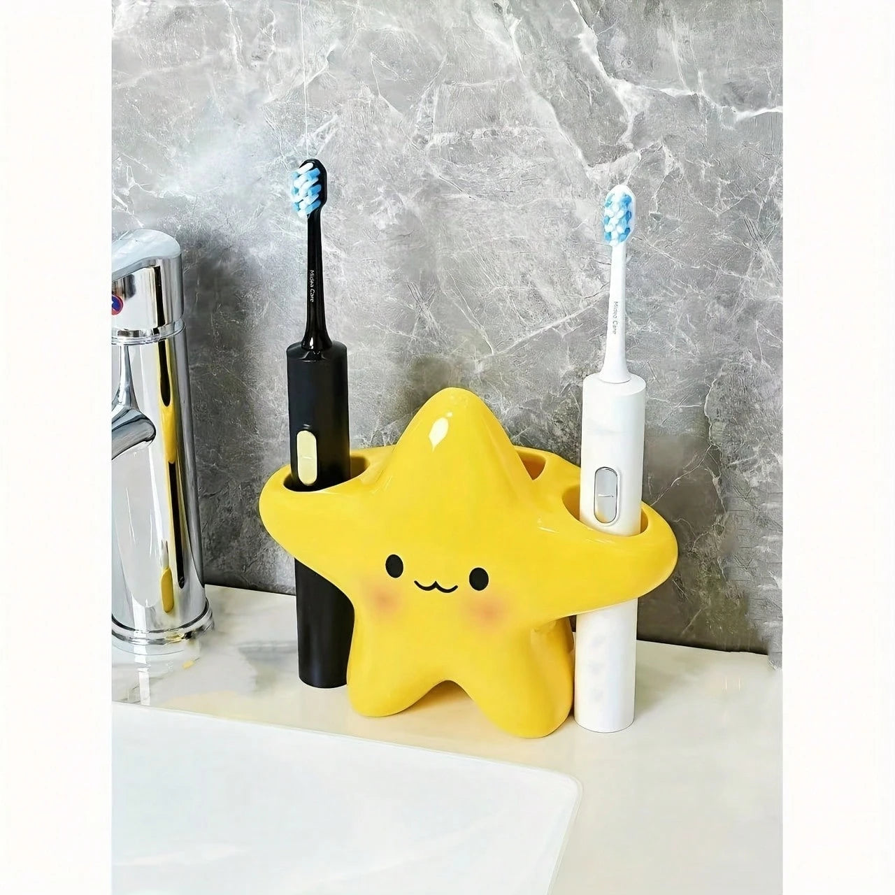 1pc Cute Star-Shaped Plastic Toothbrush Holder- Standalone Bathroom Storage Rack, Adorable Design, Made Of Durable Plastic, Space-Saving, Can Hold Toothbrush And Toothpaste (Sticker Pattern Needs To