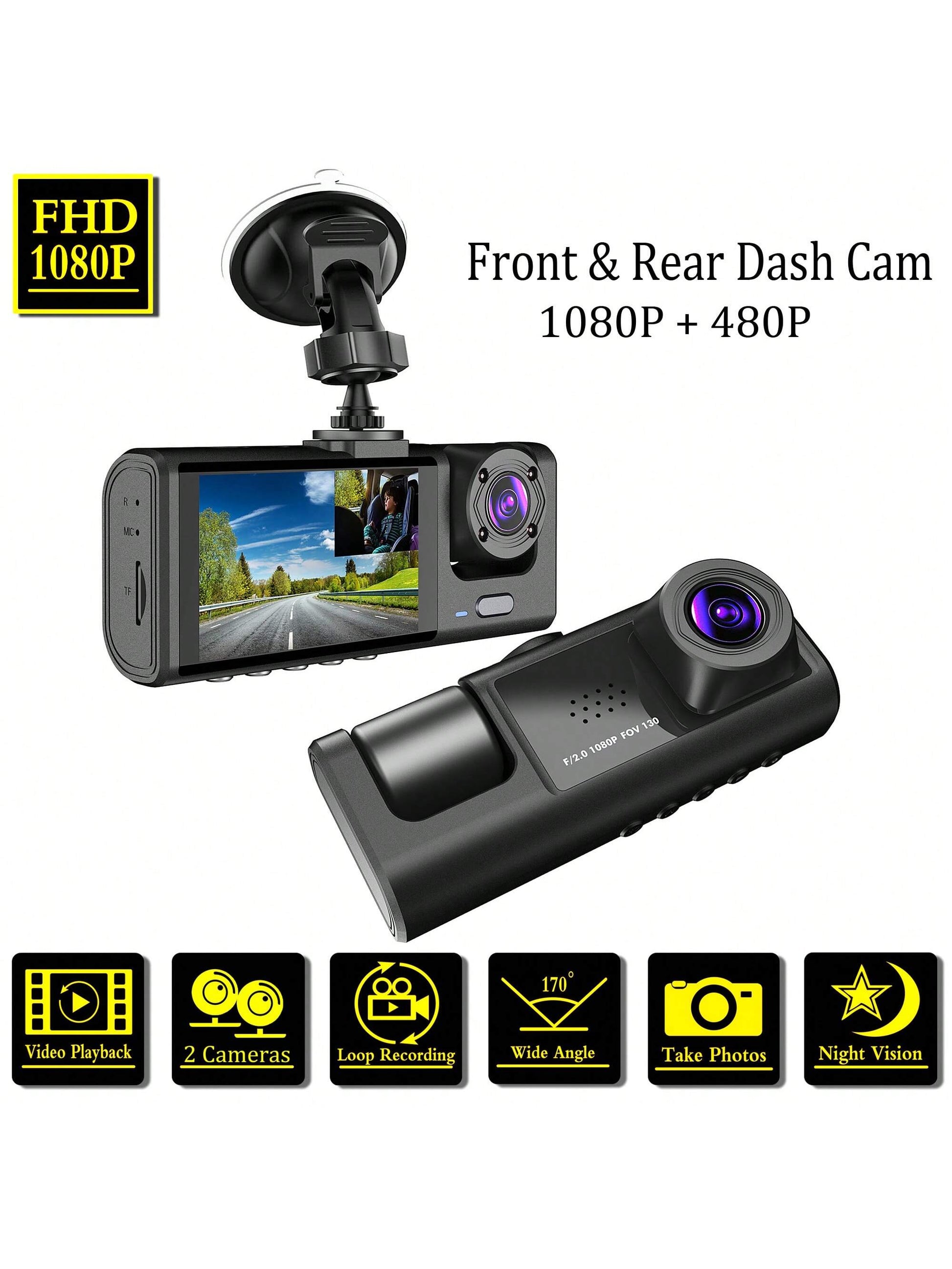 1pc,Dash Cam Front And Inside,2 Channels Dash Camera For Cars, 1080P FHD DVR Car Dashboard Camera With Loop Recording,2 Inch Display,Not Included SD Card