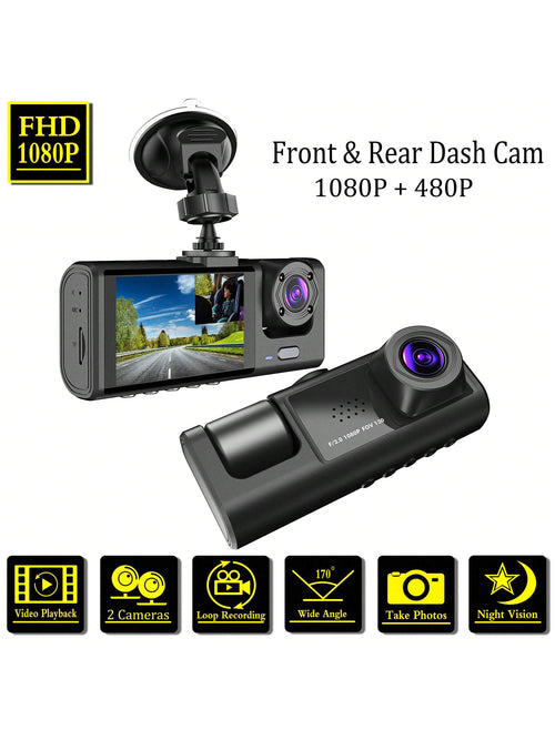 1pc,Dash Cam Front And Inside,2 Channels Dash Camera For Cars, 1080P FHD DVR Car Dashboard Camera With Loop Recording,2 Inch Display,Not Included SD Card