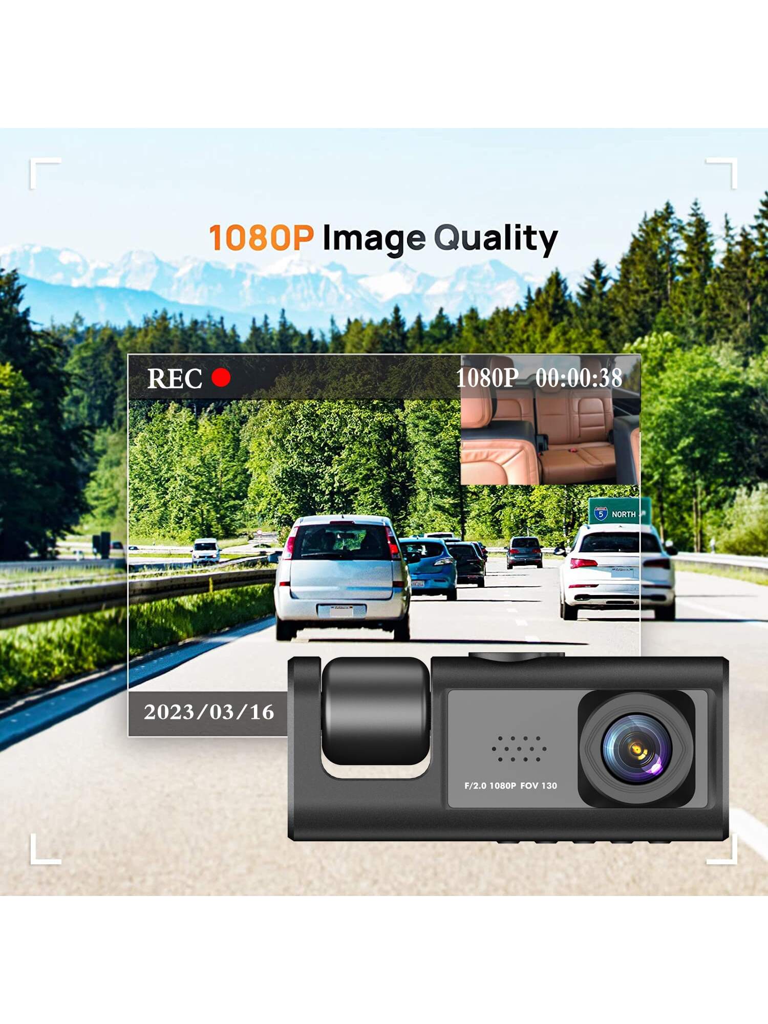 1pc,Dash Cam Front And Inside,2 Channels Dash Camera For Cars, 1080P FHD DVR Car Dashboard Camera With Loop Recording,2 Inch Display,Not Included SD Card