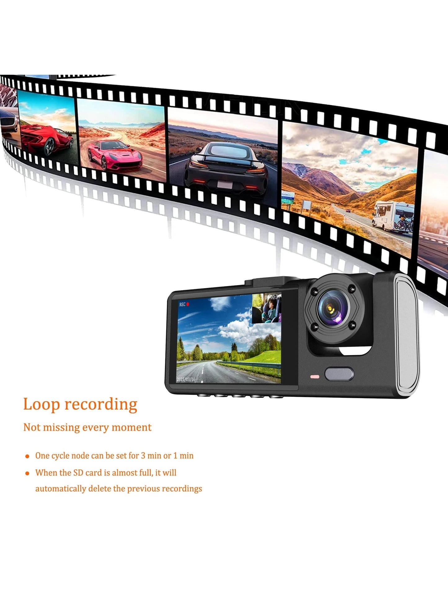 1pc,Dash Cam Front And Inside,2 Channels Dash Camera For Cars, 1080P FHD DVR Car Dashboard Camera With Loop Recording,2 Inch Display,Not Included SD Card