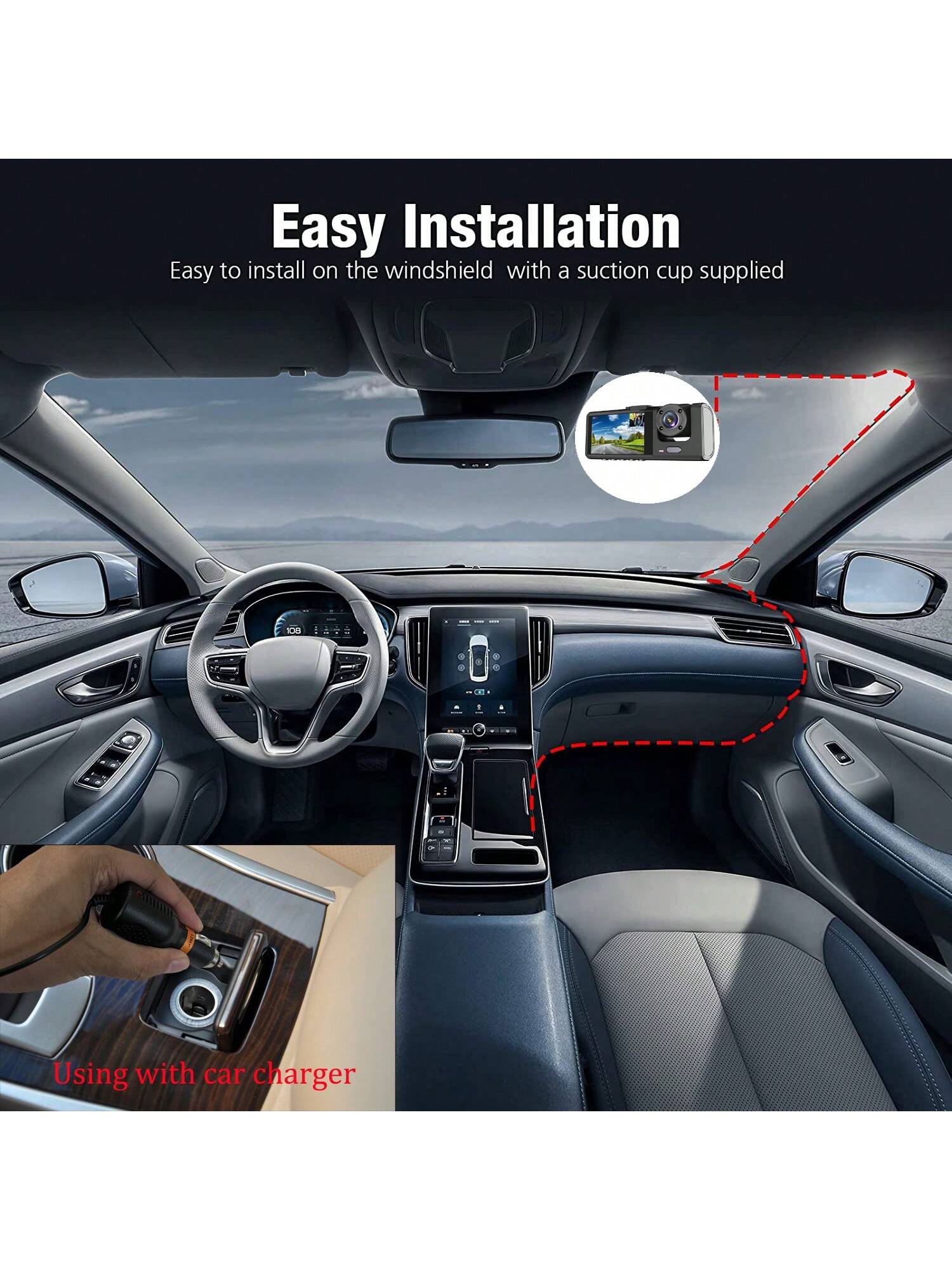 1pc,Dash Cam Front And Inside,2 Channels Dash Camera For Cars, 1080P FHD DVR Car Dashboard Camera With Loop Recording,2 Inch Display,Not Included SD Card
