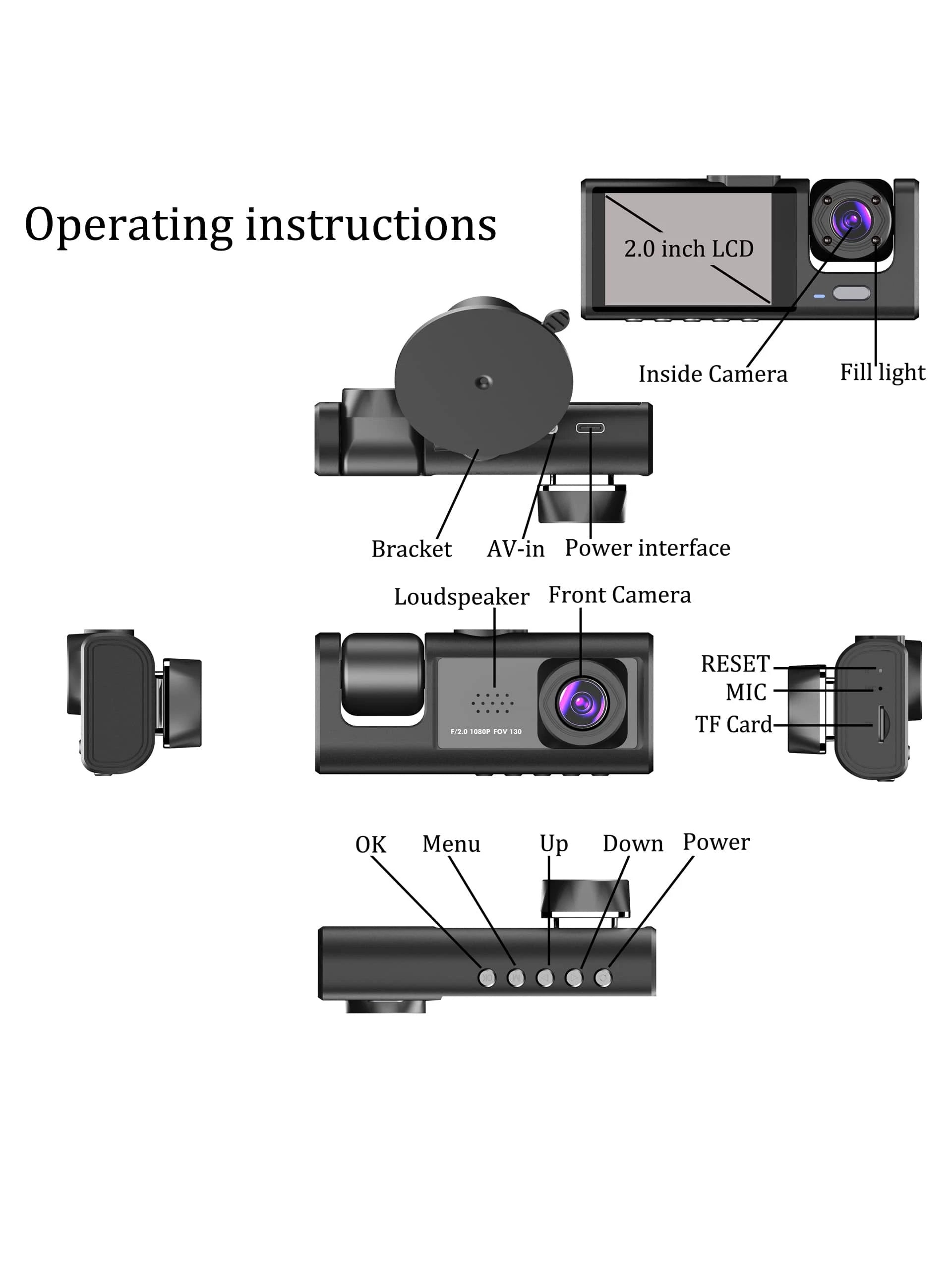 1pc,Dash Cam Front And Inside,2 Channels Dash Camera For Cars, 1080P FHD DVR Car Dashboard Camera With Loop Recording,2 Inch Display,Not Included SD Card