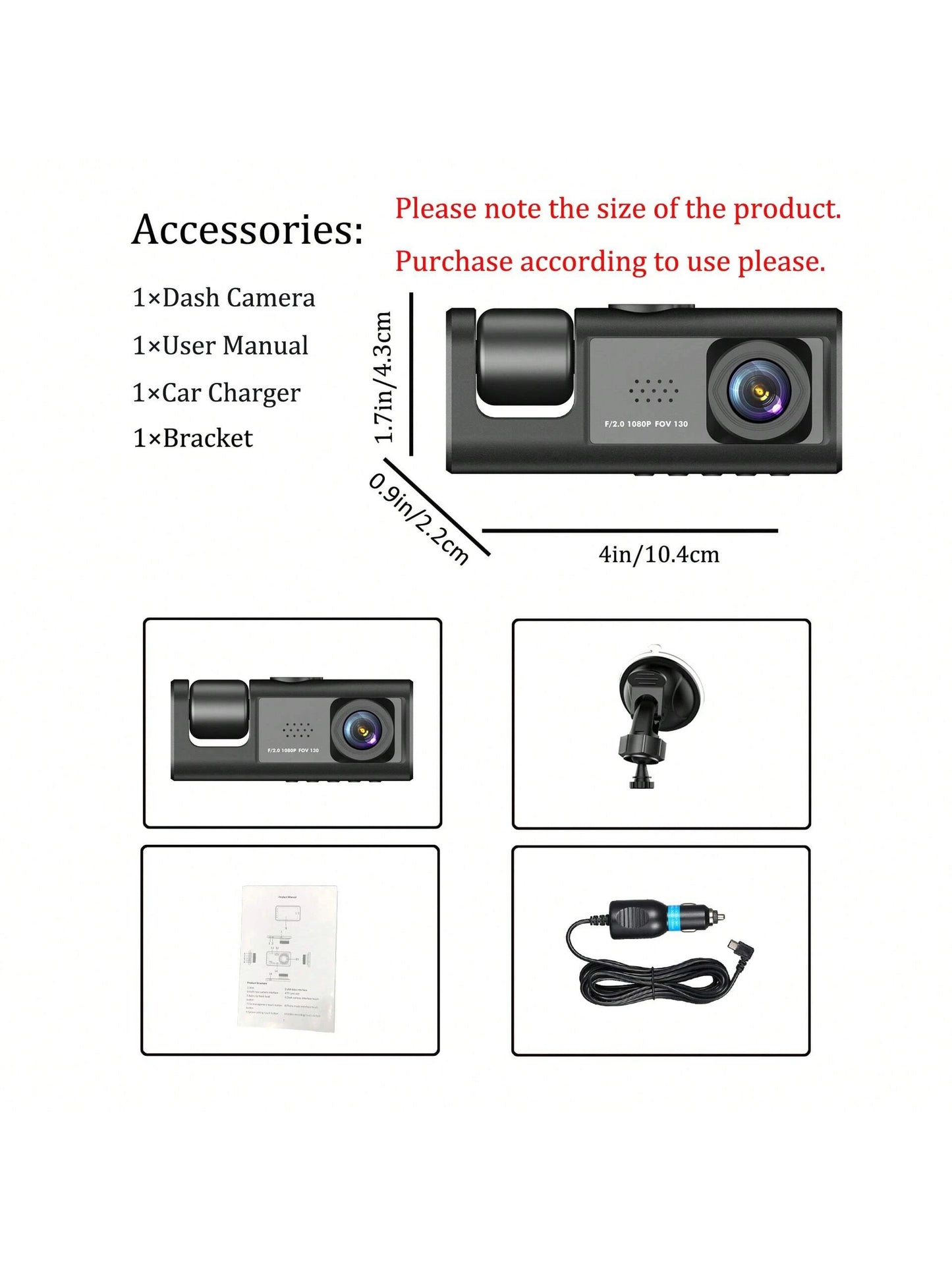 1pc,Dash Cam Front And Inside,2 Channels Dash Camera For Cars, 1080P FHD DVR Car Dashboard Camera With Loop Recording,2 Inch Display,Not Included SD Card