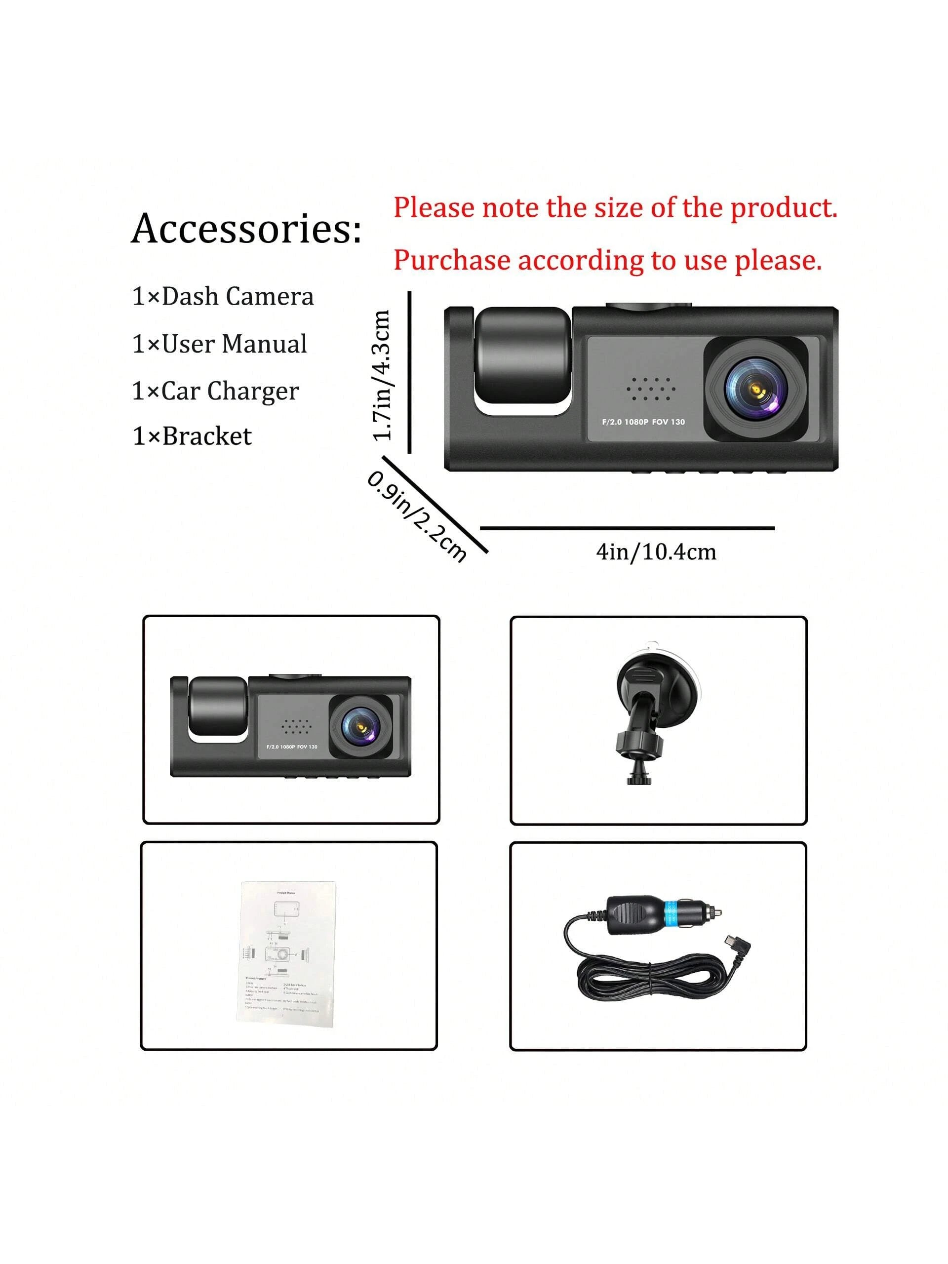 1pc,Dash Cam Front And Inside,2 Channels Dash Camera For Cars, 1080P FHD DVR Car Dashboard Camera With Loop Recording,2 Inch Display,Not Included SD Card