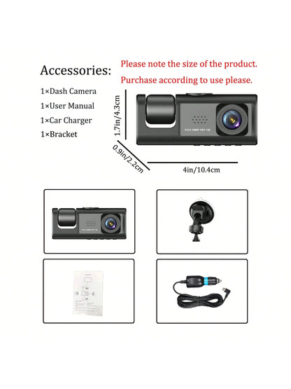 1pc,Dash Cam Front And Inside,2 Channels Dash Camera For Cars, 1080P FHD DVR Car Dashboard Camera With Loop Recording,2 Inch Display,Not Included SD Card