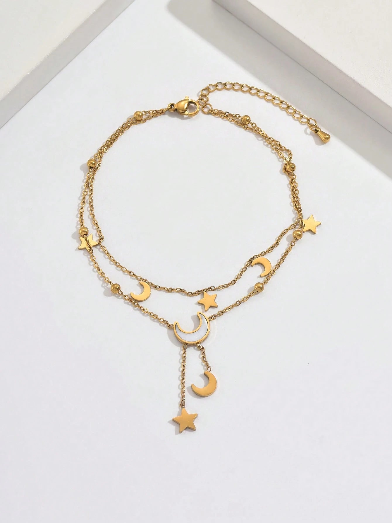 1pc Delicate Multi-Layer Star & Moon Pendant Anklet, Versatile Elegant Playful Beach Holiday Essential, Suitable For Gifts And Personal Use