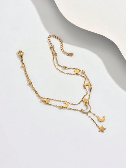 1pc Delicate Multi-Layer Star & Moon Pendant Anklet, Versatile Elegant Playful Beach Holiday Essential, Suitable For Gifts And Personal Use