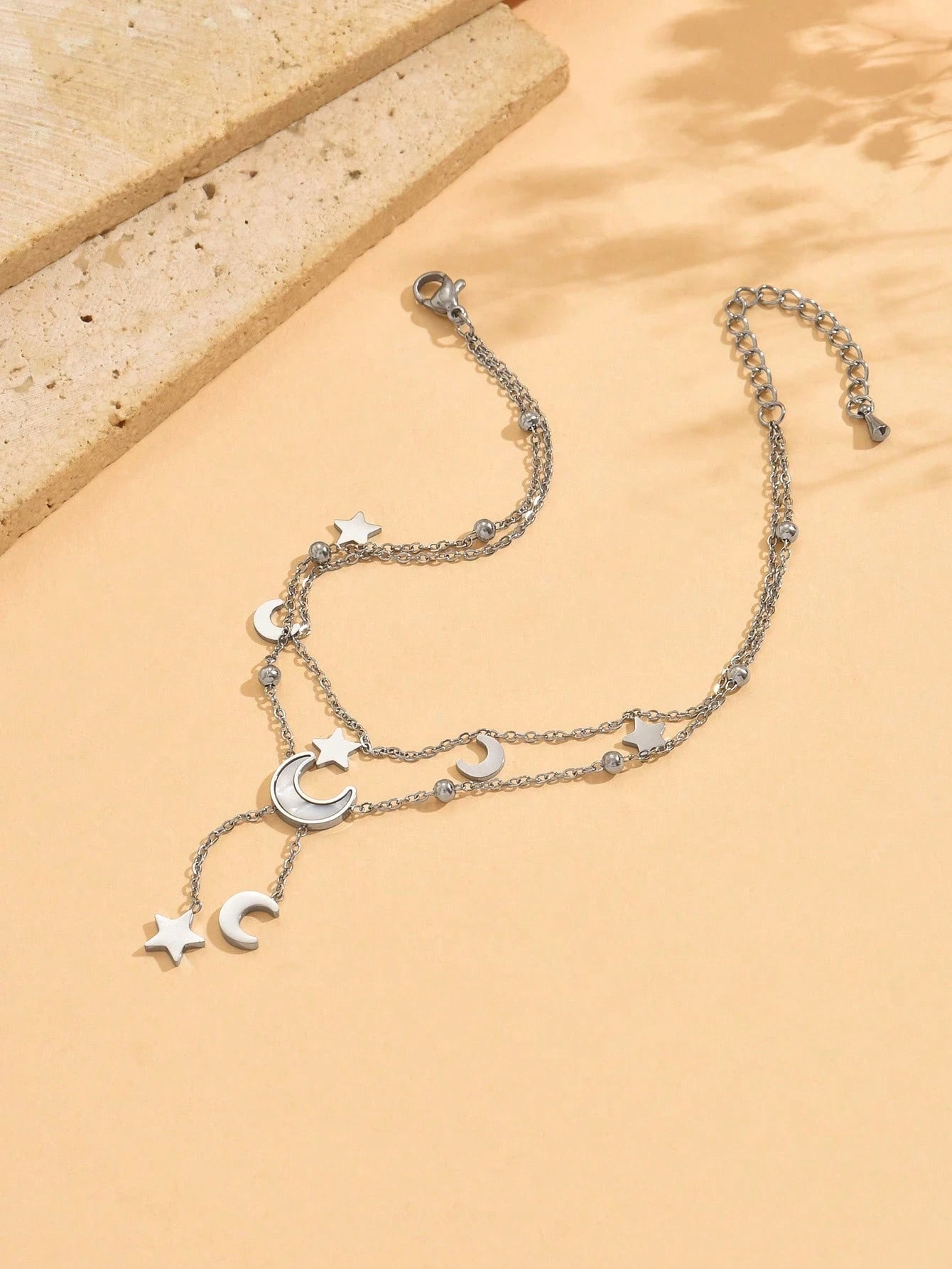 1pc Delicate Multi-Layer Star & Moon Pendant Anklet, Versatile Elegant Playful Beach Holiday Essential, Suitable For Gifts And Personal Use