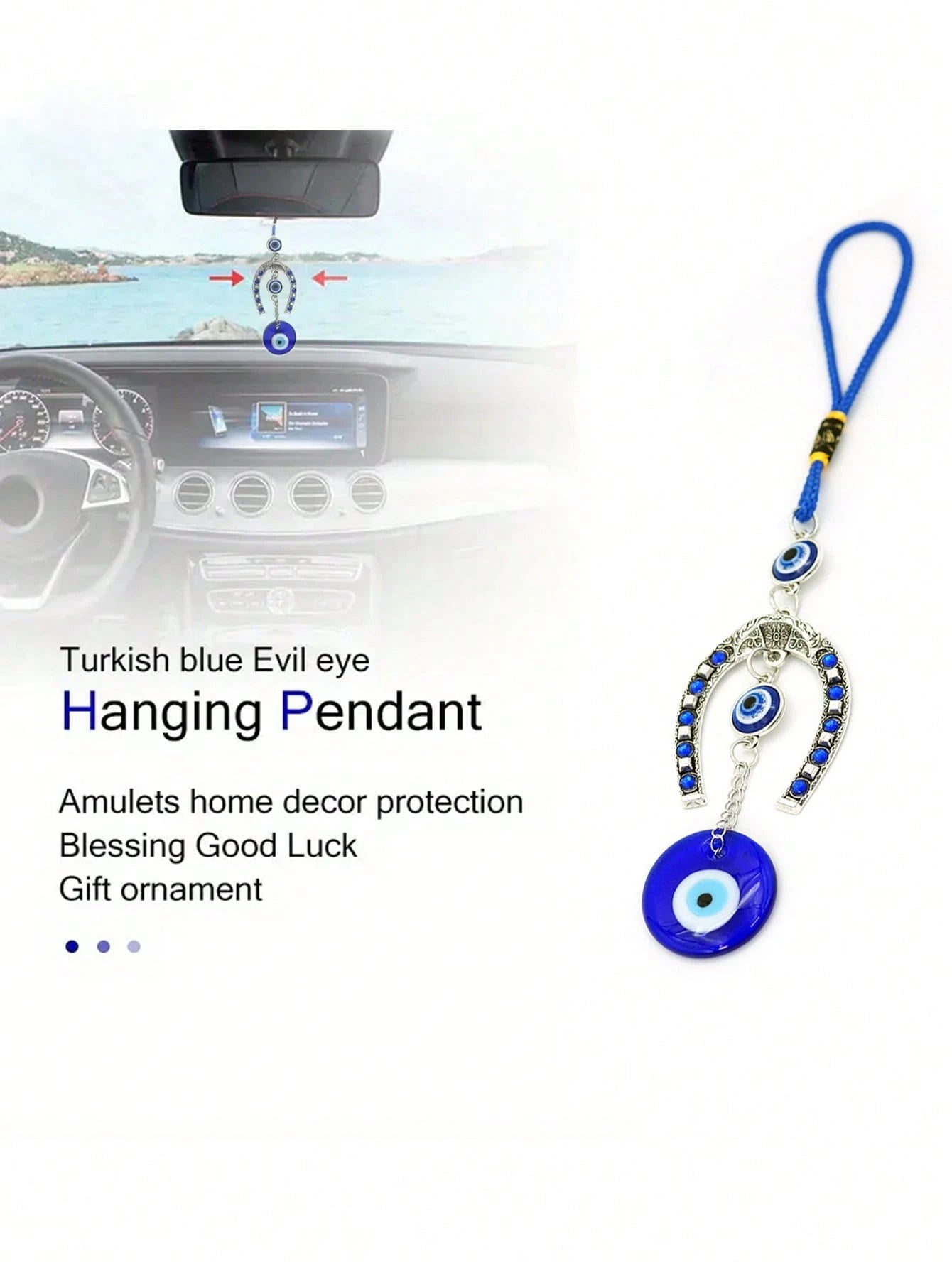 1pc Devil Eye & Horseshoe Shaped Blue Eye Rhinestone Decor Lucky Charm Keychain Pendant