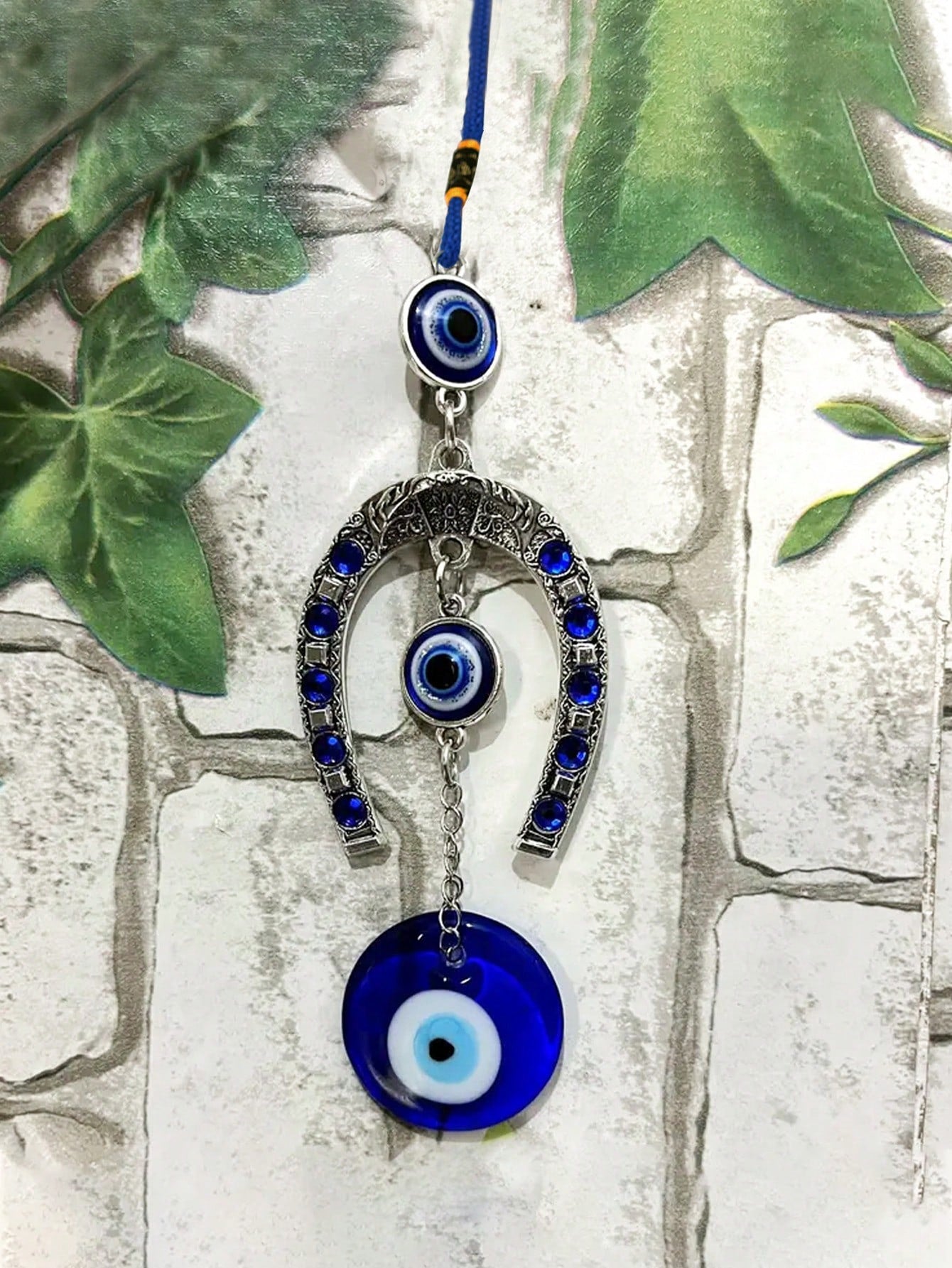 1pc Devil Eye & Horseshoe Shaped Blue Eye Rhinestone Decor Lucky Charm Keychain Pendant
