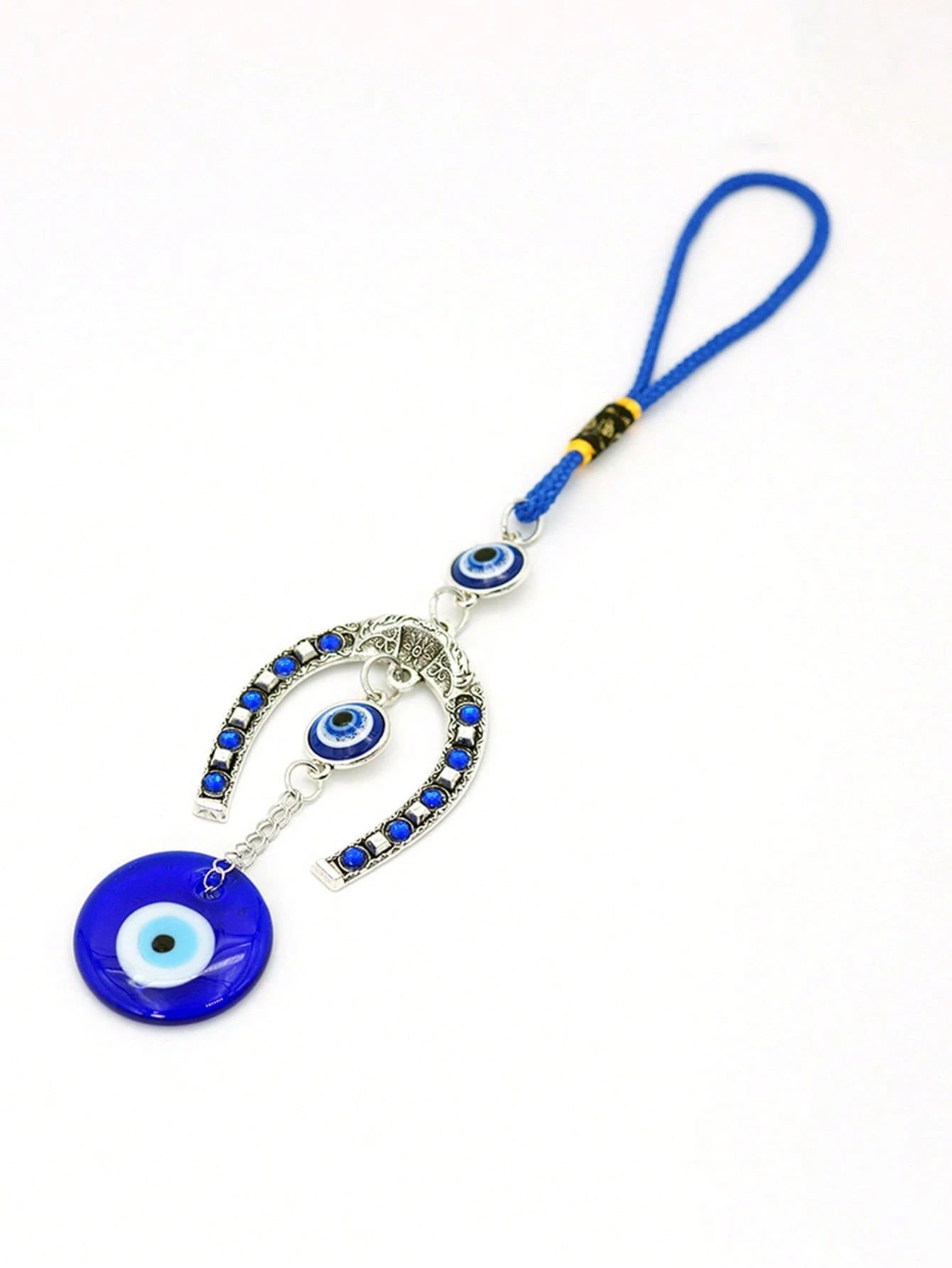 1pc Devil Eye & Horseshoe Shaped Blue Eye Rhinestone Decor Lucky Charm Keychain Pendant