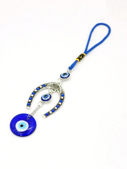 1pc Devil Eye & Horseshoe Shaped Blue Eye Rhinestone Decor Lucky Charm Keychain Pendant