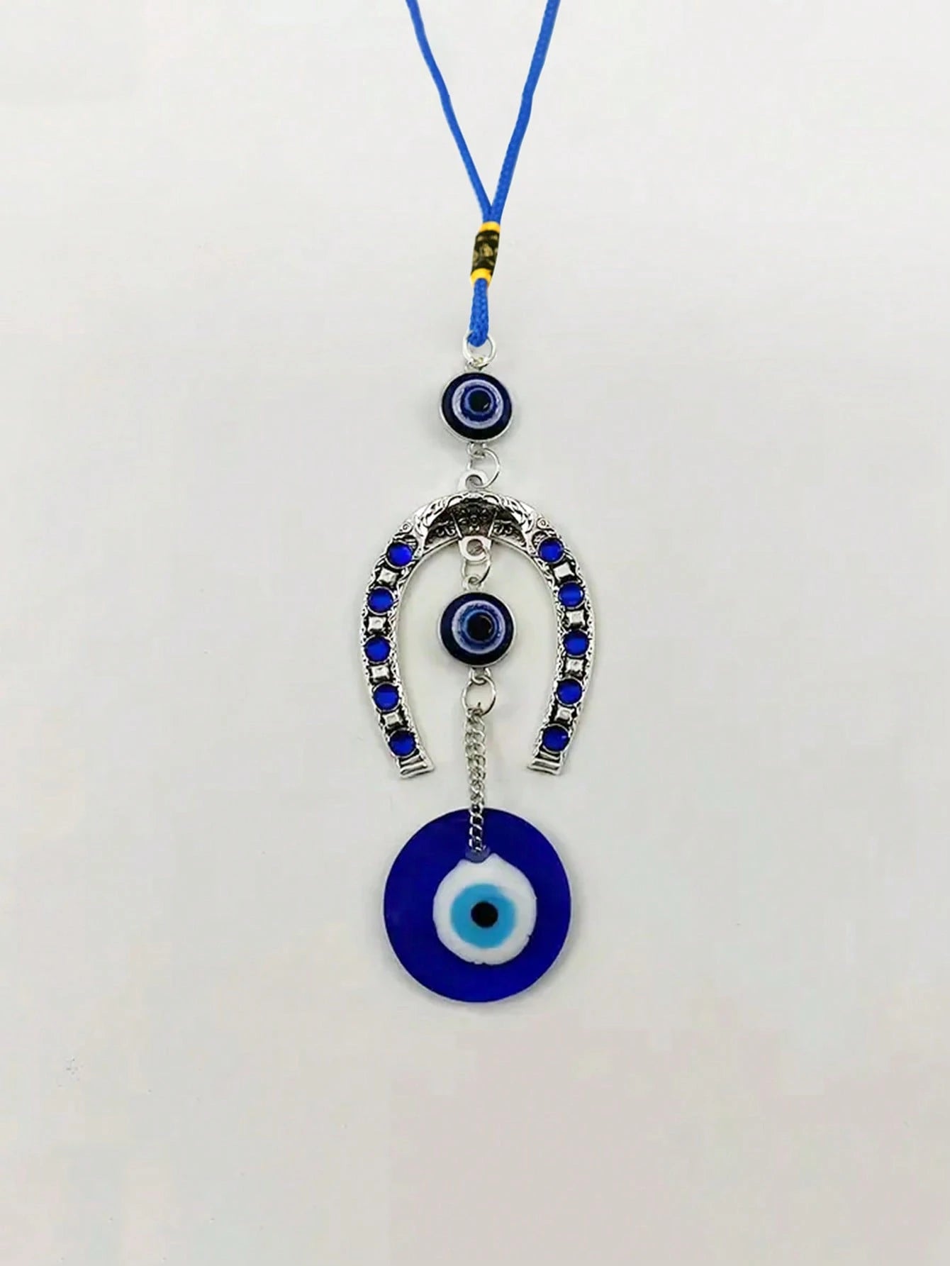 1pc Devil Eye & Horseshoe Shaped Blue Eye Rhinestone Decor Lucky Charm Keychain Pendant