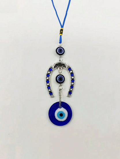 1pc Devil Eye & Horseshoe Shaped Blue Eye Rhinestone Decor Lucky Charm Keychain Pendant