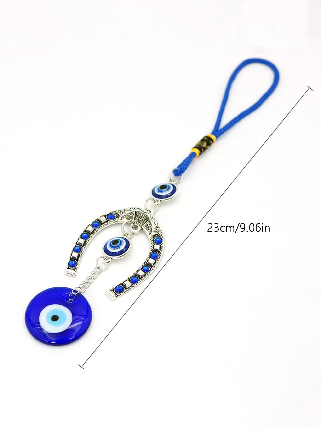 1pc Devil Eye & Horseshoe Shaped Blue Eye Rhinestone Decor Lucky Charm Keychain Pendant