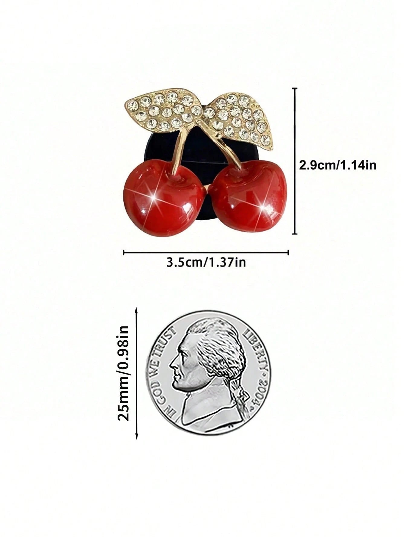 1PC Diamond Inlaid Red Cherry Air Vent Clip Easy Install Shiny Decorative Car Interior Ornament Vibrant Aesthetic Vehicle Daily Holiday Party Atmosphere Boosting Small Gift Accessory