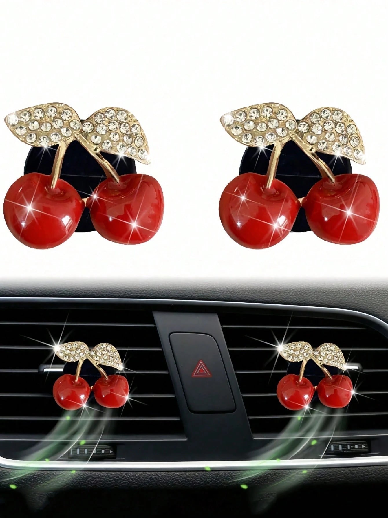 1PC Diamond Inlaid Red Cherry Air Vent Clip Easy Install Shiny Decorative Car Interior Ornament Vibrant Aesthetic Vehicle Daily Holiday Party Atmosphere Boosting Small Gift Accessory