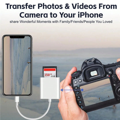 1pc Dual Slot USB-C/Lightning SD/TF Card Reader Adapter, Portable Camera Viewer SD Card Adapter Plug And Play, Compatible With IPhone 17/16/15/14/13/12/11/XS/8/7/6/IPad/Camera/Action Camera