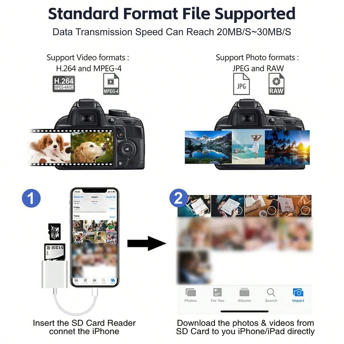 1pc Dual Slot USB-C/Lightning SD/TF Card Reader Adapter, Portable Camera Viewer SD Card Adapter Plug And Play, Compatible With IPhone 17/16/15/14/13/12/11/XS/8/7/6/IPad/Camera/Action Camera