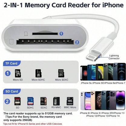 1pc Dual Slot USB-C/Lightning SD/TF Card Reader Adapter, Portable Camera Viewer SD Card Adapter Plug And Play, Compatible With IPhone 17/16/15/14/13/12/11/XS/8/7/6/IPad/Camera/Action Camera