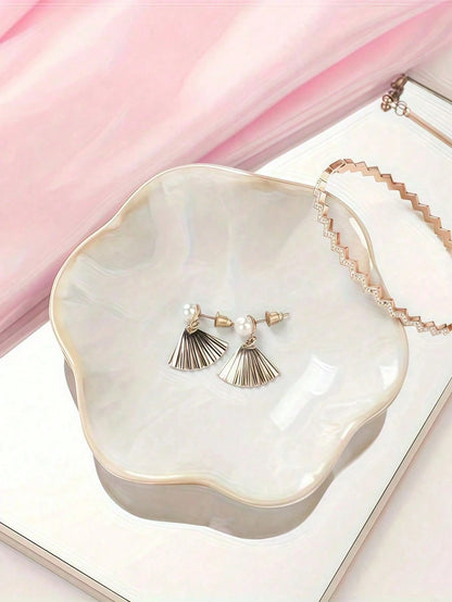 1pc Elegant Ceramic Lotus Leaf Jewelry Storage Tray, Can Hold Earrings, Rings, Keys And Small Accessories, Ideal Gift For Birthday, New Year And Valentine's Day, Fashionable Desktop Storage Solution